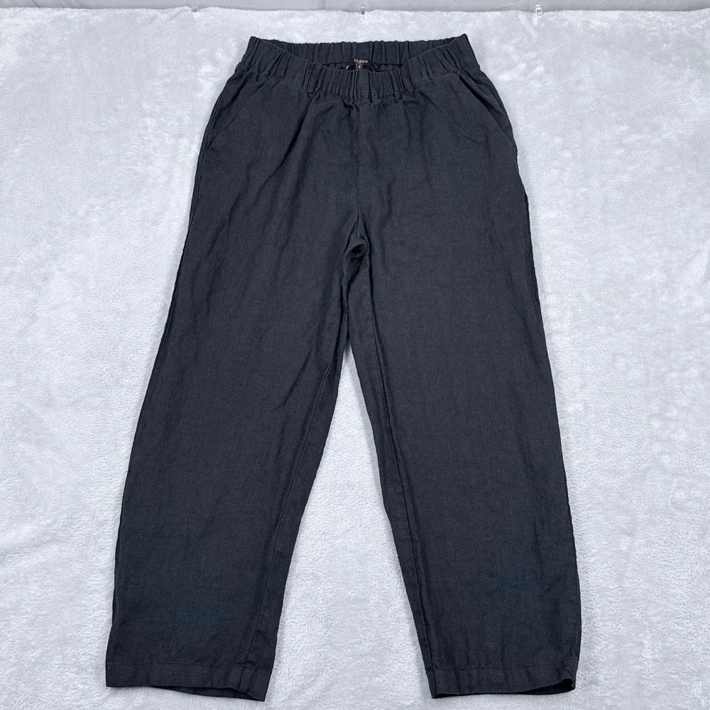 Quince European 100% Linen Pants Womens Small Black Elastic Waist Ankle Crop